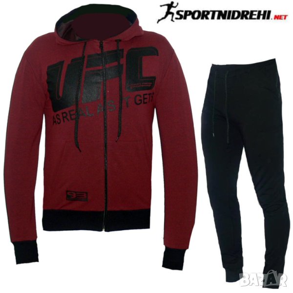Спортен екип UFC, бордо, памук и ликра, с качулка, снимка 1