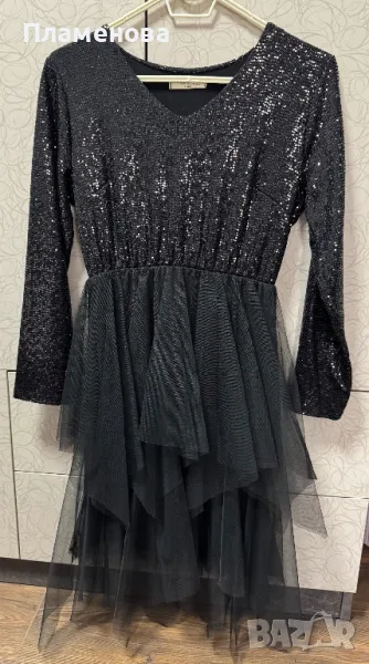 Черна рокля с паети - S/M, снимка 1