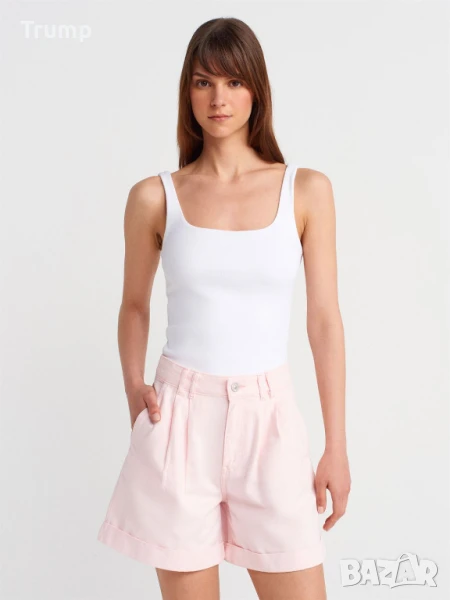 Високо качество Дънкови шорти с двойно плисиране и повдигане - розови, снимка 1