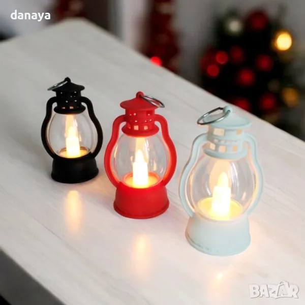 5417 Декоративен светещ коледен фенер тип ретро лампа, 9 см, снимка 1