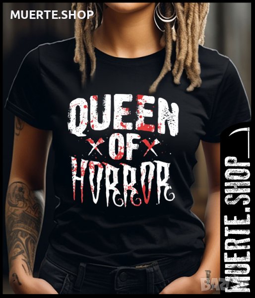Черна тениска с щампа QUEEN OF HORROR, снимка 1