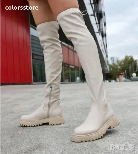 Равни чизми - бежова кожа - SRT66, снимка 1