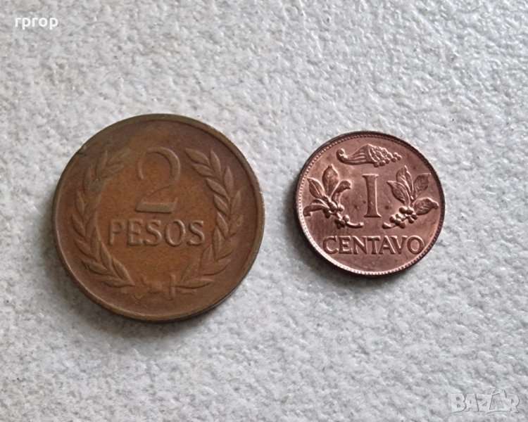 Монети.Колумбия.  1цент 1969 г. и 1 песо 1979 година. 2 бройки., снимка 1