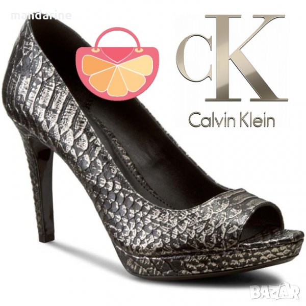 ПРОМО 🍊 CALVIN KLEIN № 37-38-39 🍊 Дамски кожени сандали в черно сребристо нови с кутия, снимка 1