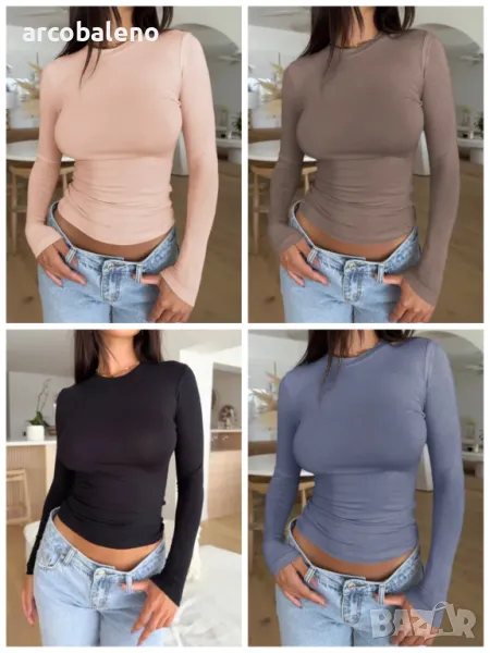 Дамска едноцветна вталена тениска с дълги ръкави в стил Y2K, 4цвята , снимка 1