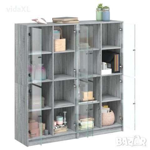 vidaXL Библиотека с врати сив сонома 136x37x142 см инжен(SKU:3206522)ерно дърво, снимка 2 - Други - 54180837