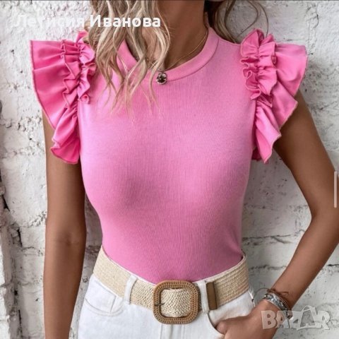 Розова блуза с харбали #babypink, снимка 1 - Тениски - 40771826