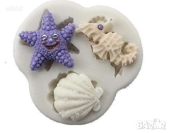 Водно конче Мида Звезда усмихната морски релефни силиконов молд форма за украса торта с фондан , снимка 1 - Форми - 22432500