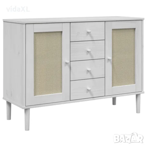 vidaXL Сайдборд "SENJA", ратанова визия, бял, 112x40x80 см, бор масив