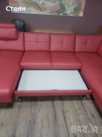Червен кожен П образен ъглов диван ZE-EM21063 с функция сън, снимка 11 - Дивани и мека мебел - 44215938