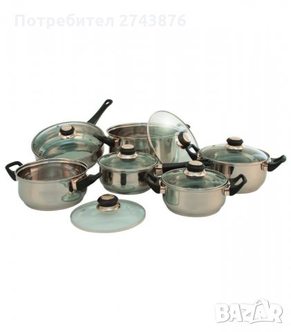 КОМПЛЕКТ МЕТАЛНИ ТЕНДЖЕРИ - СТЪКЛЕН КАПАК , снимка 1
