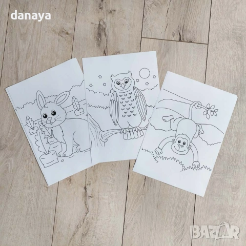 6554 Комплект листи за оцветяване Весели животни, A4 формат, 24 броя в папка, снимка 4 - Ученически пособия, канцеларски материали - 54090573