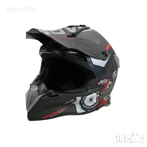 Мотокрос каска - Matt Black/Grey Red