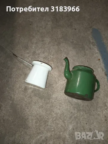 метални емайлирани чаиник и джезбе, снимка 1