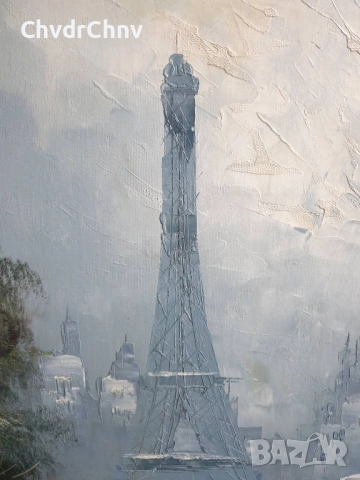 Green 101х71см/голяма картина масло върху платно/градски пейзаж-Париж/дървена рамка, снимка 8 - Картини - 52549794