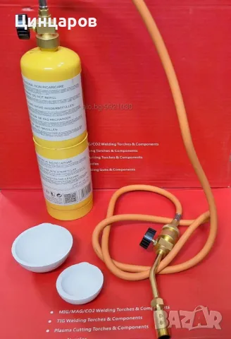 Горелка за топене, спояване метал. Комплект горелка, маркуч, мап газ, поти/тигли, тигел , снимка 2 - Други машини и части - 48095736