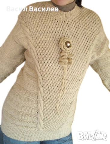 Дамски вълнен пуловер 100% вълна, снимка 3 - Блузи с дълъг ръкав и пуловери - 51932557