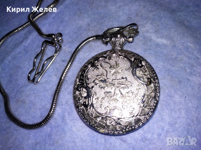 RATERA QUARTZ СРЕБРИСТ ВИНТИДЖ ДЖОБЕН КВАРЦОВ ЧАСОВНИК с ЛОКОМОТИВ на КАПАКА и КЮСТЕК ВЕРИЖКА 22060, снимка 8 - Джобни - 39896905