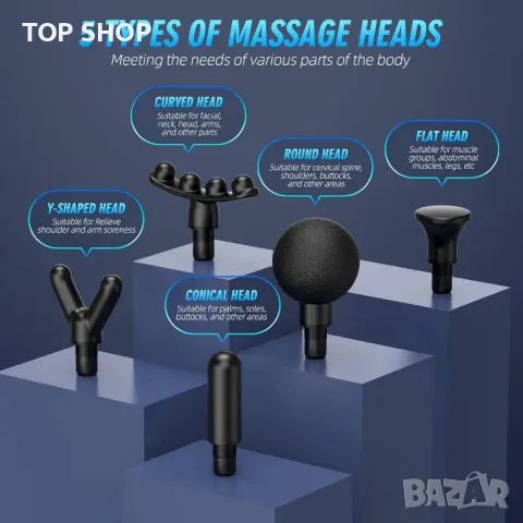 Пистолет за масаж Deep Tissue, Пистолет за масаж с 6 приставки, Масажор за перкусия на мускулите, снимка 5 - Масажори - 49546324