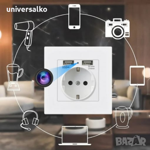 Скрита камера WIFI в контакт за стена, шпионска камера, снимка 7 - HD камери - 44745873