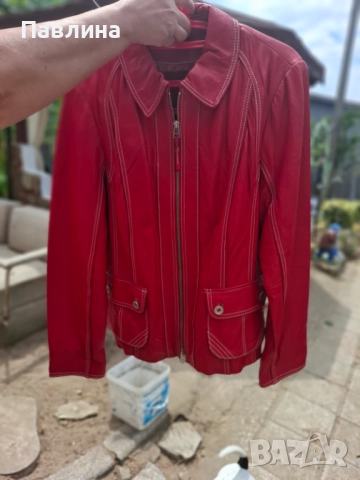 Червено кожено яке, снимка 2 - Якета - 49611488
