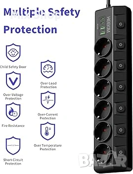 Индивидуално превключващ се разклонител с 6 контакта и 3 USB-A и 1 USB-C, снимка 2 - Друга електроника - 53916281