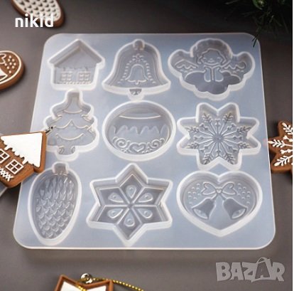 1 вид - 9 Коледни фигурки висулки силиконов молд форма фондан смола глина гипс шоколад декор, снимка 2 - Форми - 30543707