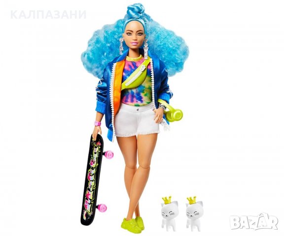 Кукла Barbie - Екстра: Синя къдрава коса GRN30, снимка 2 - Кукли - 34910728
