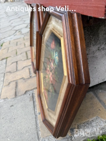 Чифт рисувани картини с рамки и стъкло №8042 , снимка 4 - Антикварни и старинни предмети - 54024567