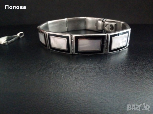 Дизайнерски сребърен масивен лот  с оникс и седеф /гривна и медальон/, снимка 7 - Бижутерийни комплекти - 31968256