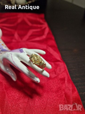 Уникален антикварен сребърен позлатен пръстен с цитрин- 6.56 грама- 925 проба 