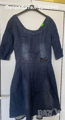 Дънкова рокля с панделка и цип на гърба, снимка 1