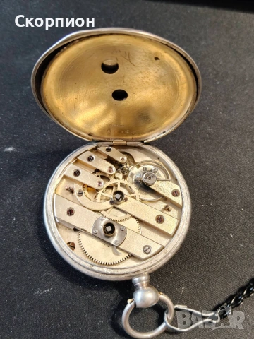 Швейцарски СРЕБЪРЕН джобен часовник 1900г. с ключе - 10 РУБИНА ПРОМОЦИЯ, снимка 9 - Джобни - 48362081