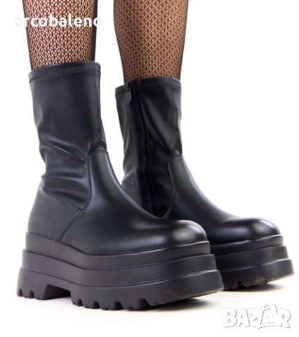 Дамски черни боти до глезена с масивна платформа Arison, снимка 4 - Дамски боти - 51862381