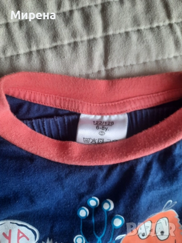 Тънка памучна пижама, без забележки, размер 122-128, снимка 2 - Детски пижами - 52479434