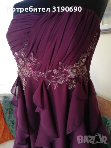 Къса официална рокля шифон + 3D дантела апликирана изцяло на ръка. Нова!Разпродажба!Ушита в ателие !, снимка 1