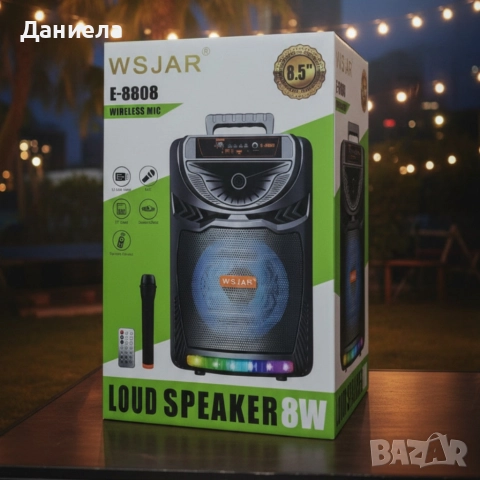 Bluetooth караоке колона с безжичен микрофон – 8,5″ говорител, LED светлини, TWS и FM радио, снимка 4 - Тонколони - 52812418