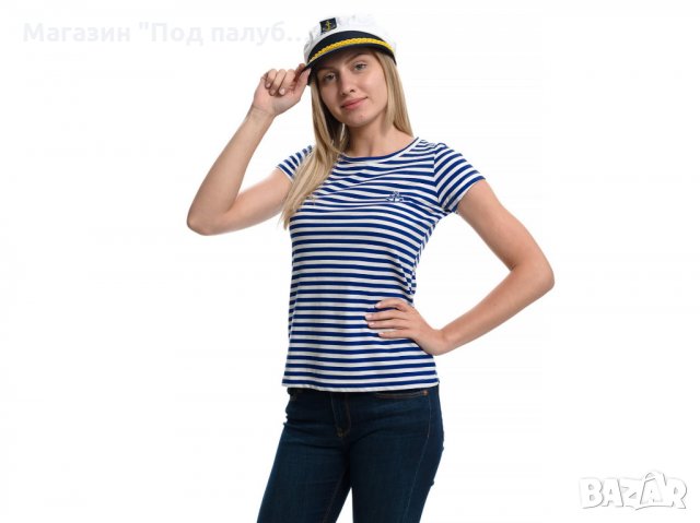 Дамски моряшки сет: тениска и капитанска шапка, снимка 5 - Тениски - 29975136