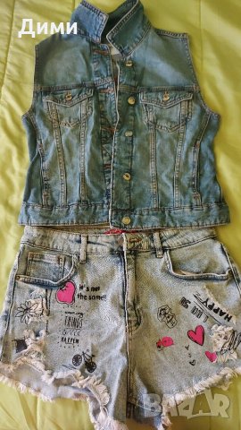 Дънкови панталонки и дънково елече 