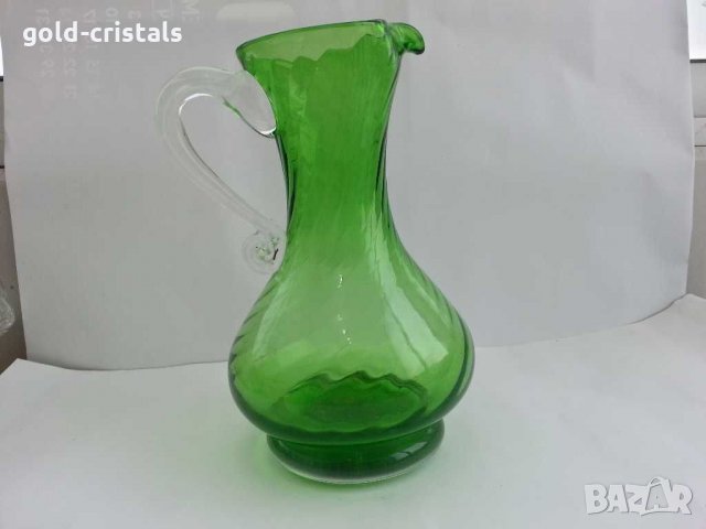 Стара стъклена кана цветно зелено стъкло, снимка 15 - Антикварни и старинни предмети - 29570816