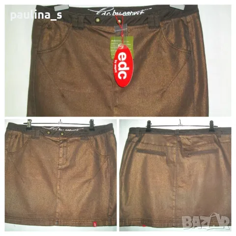 Два броя / Дънкова мини пола EDC by "Esprit" / кафява и в каре с плисета