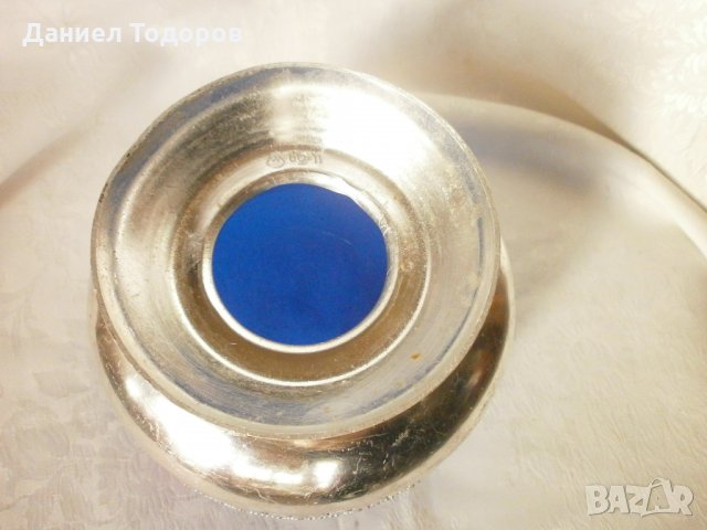  Стара Руска Посребрена Фруктиера, с Кобалтово Синьо Стъкло, снимка 4 - Антикварни и старинни предмети - 32013345