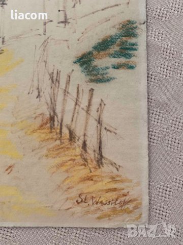 СТОЯН ВАСИЛЕВ (1904-1977) пастел пейзаж, снимка 4 - Картини - 33840262