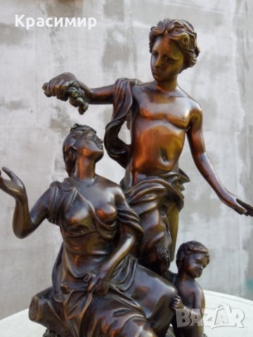 Бронзова статуетка "Зефир и Флора" - 19 век, 12 кг. Жак Бусо френски скулптор , снимка 3 - Антикварни и старинни предмети - 30809288