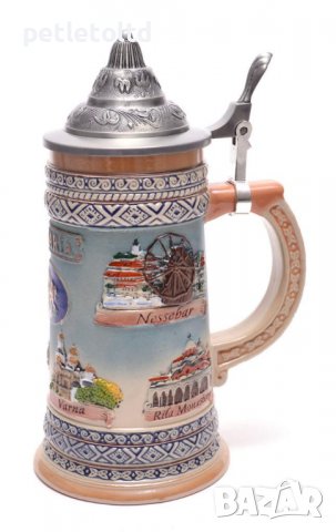 Сувенирна чаша с метално капаче, ГЕРБ на Р. България и знакови забележителности от страната, снимка 3 - Подаръци за юбилей - 37259088