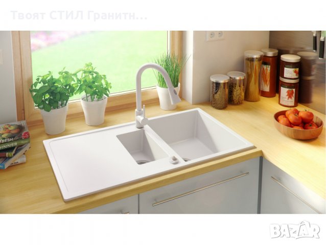 Кухненска Мивка от Гранит модел Ибиса 900 x 500 Supreme Duo - Бял, снимка 2 - Други - 38076587