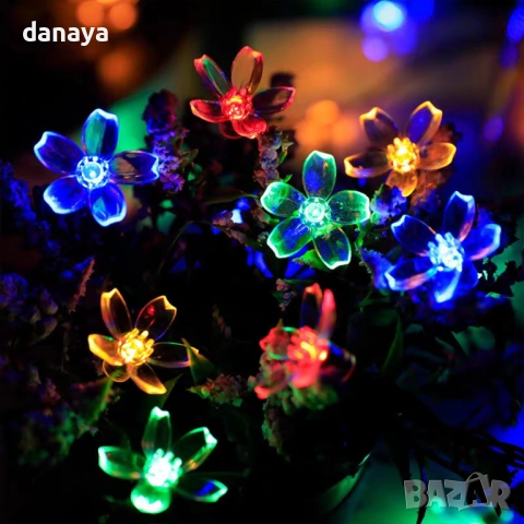 6358 Светещи соларни лампички Цветя, 20 Led, 5 метра, снимка 2 - Градински мебели, декорация  - 53183786