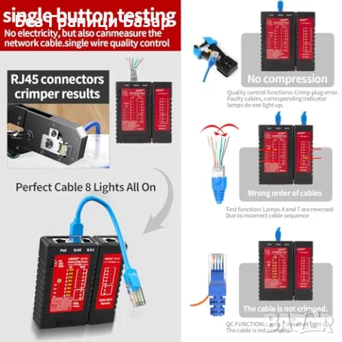 Нов Тестер за мрежови кабели NOYAFA NF-468S, LAN, PoE, RJ45 Ethernet, снимка 5 - Друга електроника - 49507527