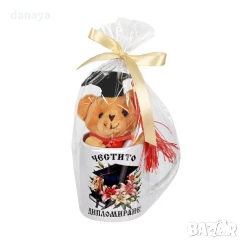 1997 Подаръчен комплект Мече с чаша Честито дипломиране На добър час, снимка 3 - Други стоки за дома - 50387653