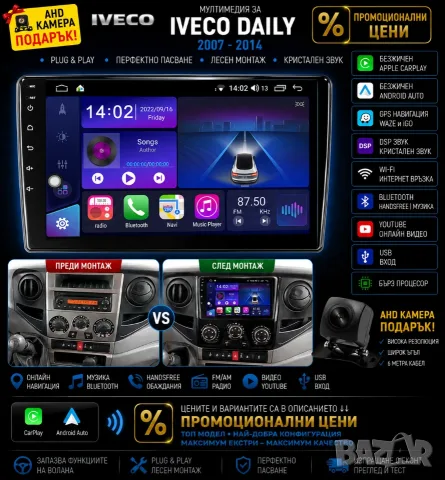 Мултимедия за Iveco Daily, 2007-2014, Android, Навигация, Carplay, Андроид Auto, Waze, Ивеко Дейли
